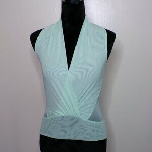 Mint Green Sleeveless Wrap Top – Deep V Neck – Fitted Waist Blouse